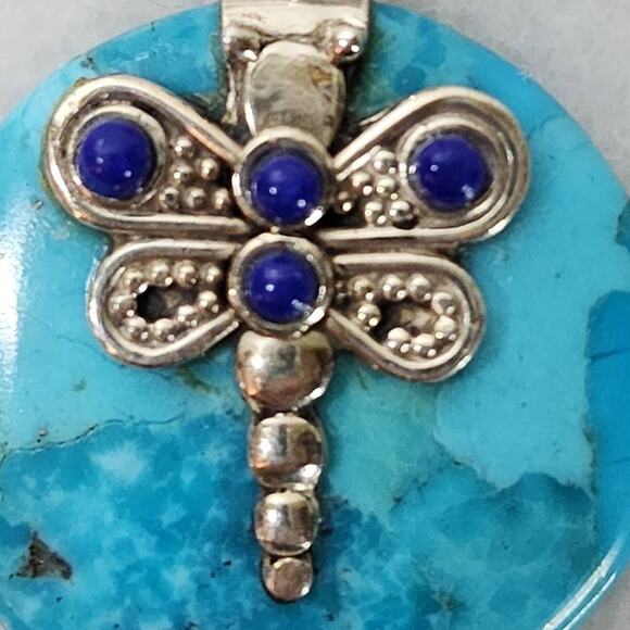 Sleeping Beauty Turquoise Pendant 925 Silver Womens 24mm Boho Romantic Festival - Picture 2 of 5